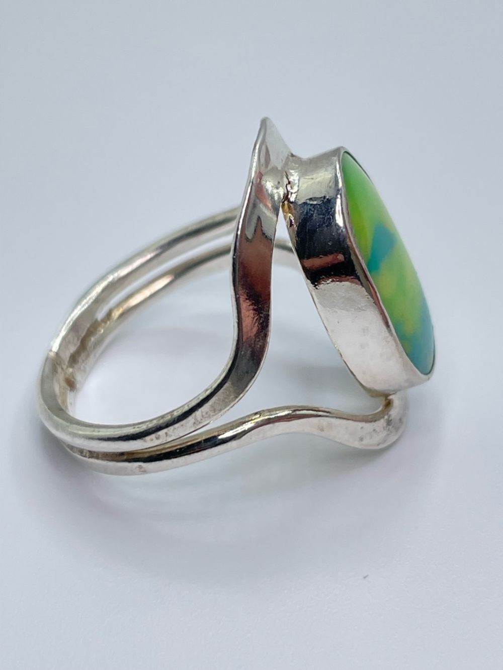 Vintage Taxco Mexico Silver Overlay Green Blue Stone Ring Sz 9 Bold Southwestern - Picture 7 of 9